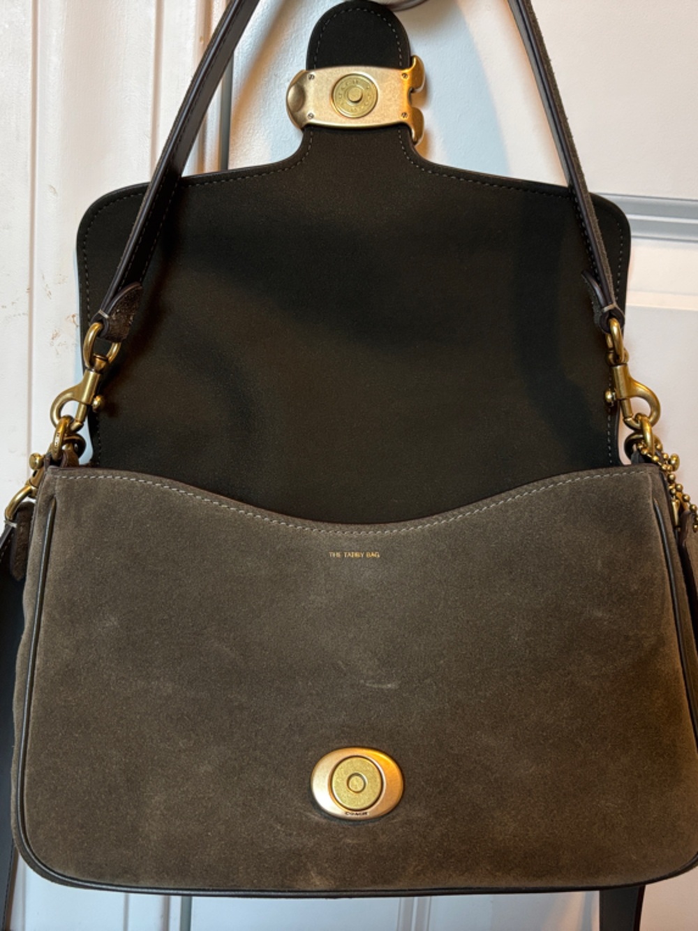 Coach Soft Tabby Olive Suede Shoulder Bag - Picture 4 of 15
